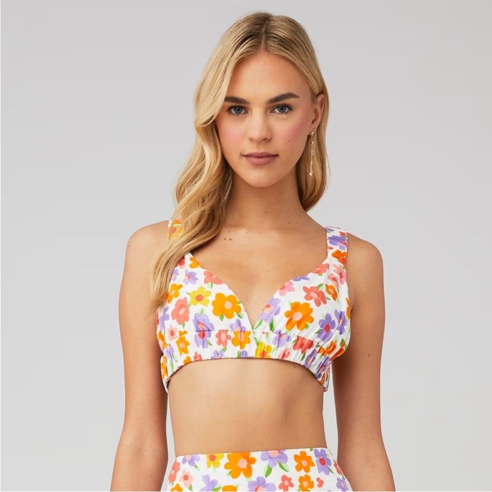 Peppermayo Crop Top with Orange and Purple Flowers